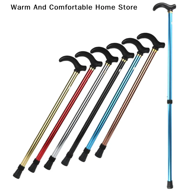 【SE】1PC 75-90cm Aluminum Alloy Adjustable Walking Stick 2 Section Stable Anti-Skid Crutch Old Man Hiking Cane Height