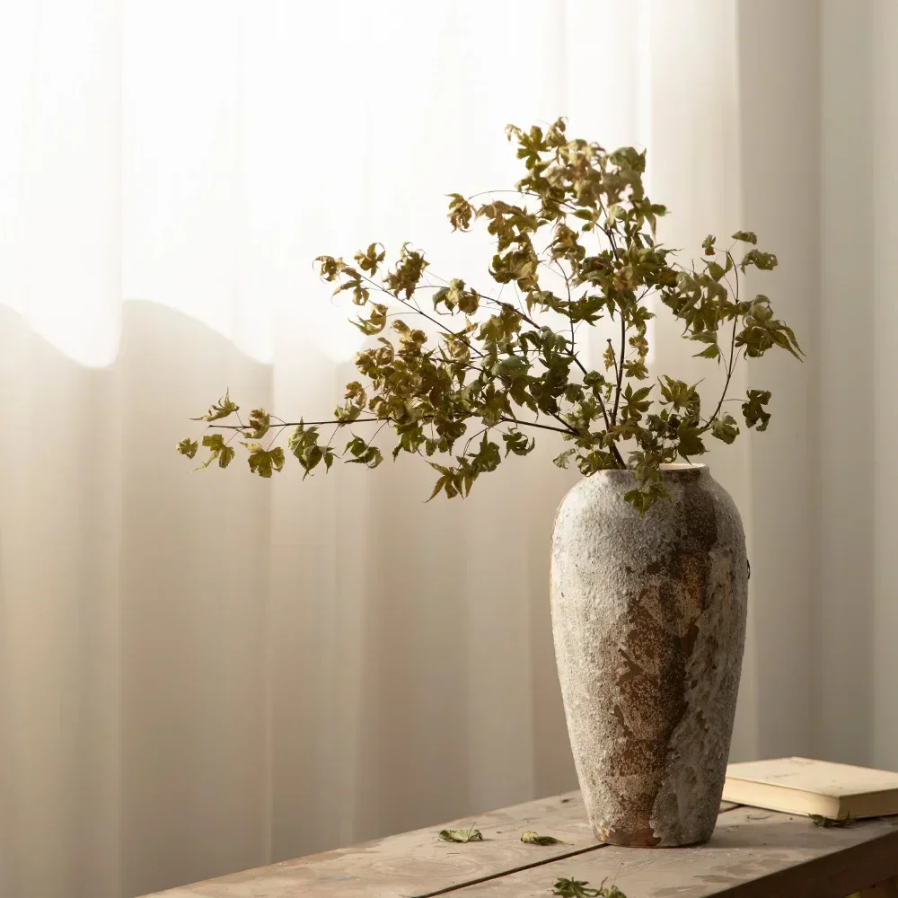 Retro Mottled Chinese Ceramic Vase, New Decoration Ornament, Hydroponic Flower Pot, Pottery Accent, Living Room Elegance