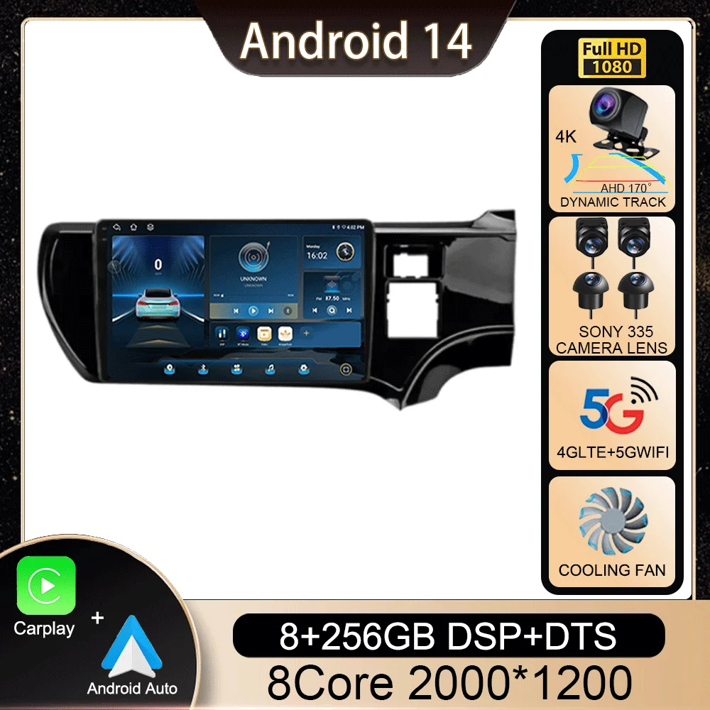 

Android 14 Carplay 4G WIFI Car Radio For Toyota Aqua Prius C 2011-2017 Navigation GPS Multimedia Video Player 2Din DVD Stereo BT