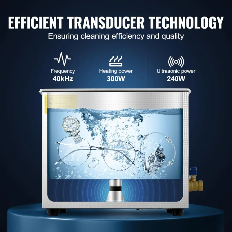 10L 전문 음파 세척기, 디지털 타이머 및 히터가 포함된 스테인레스 스틸 산업용 기계, 보석류, 틀니에 이상적