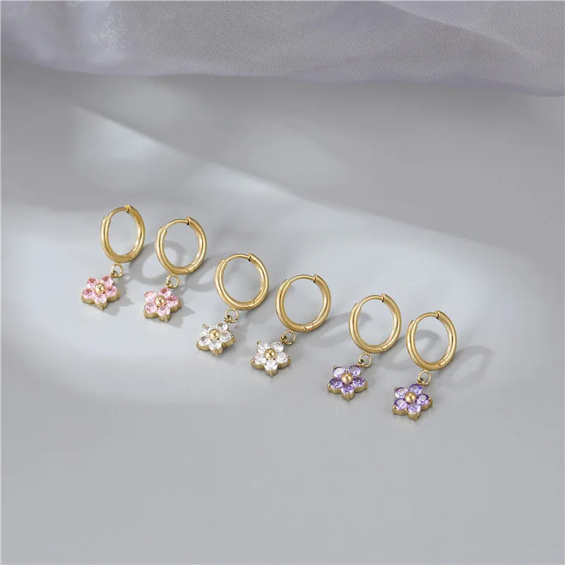 2024 New INS Stainless Steel Earrings 18K Gold Plated Pendant Flower Hoop Earrings For Woman Trendy Party Banquet Gifts