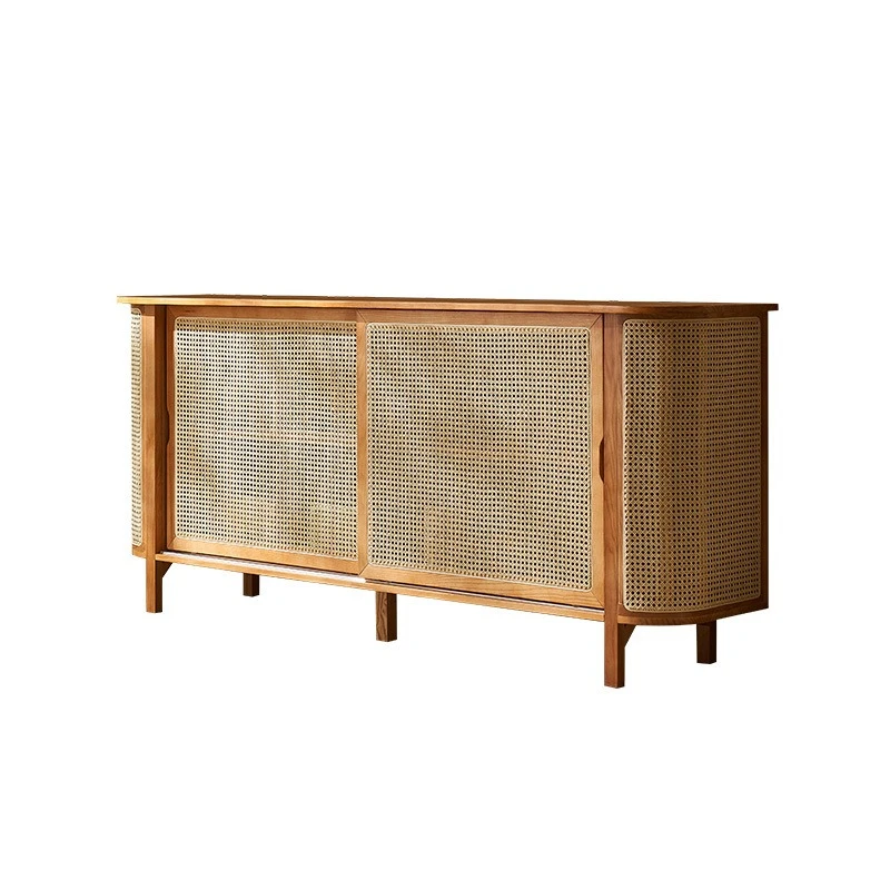 Nordic wall solid wood cabinets, living room household, ash wood, rattan weaving