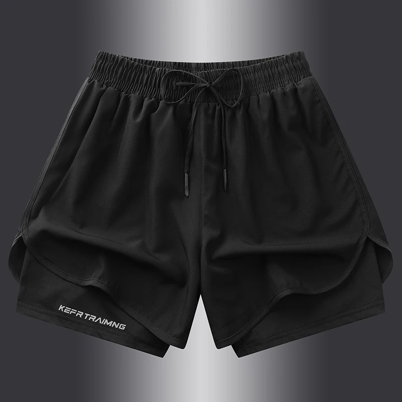 Men's Quick-Drying Four-Way Elastic Sports Running Pants Casual Beach Fitness Two-Piece Shorts Set Fake Suit for Active Wear