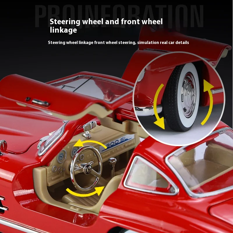 1:24 Benz 300SL 1936 Classic Car Alloy Diecast Car Model Sound Light Children\'s Toy Collectibles Hobbies Birthday Gifts