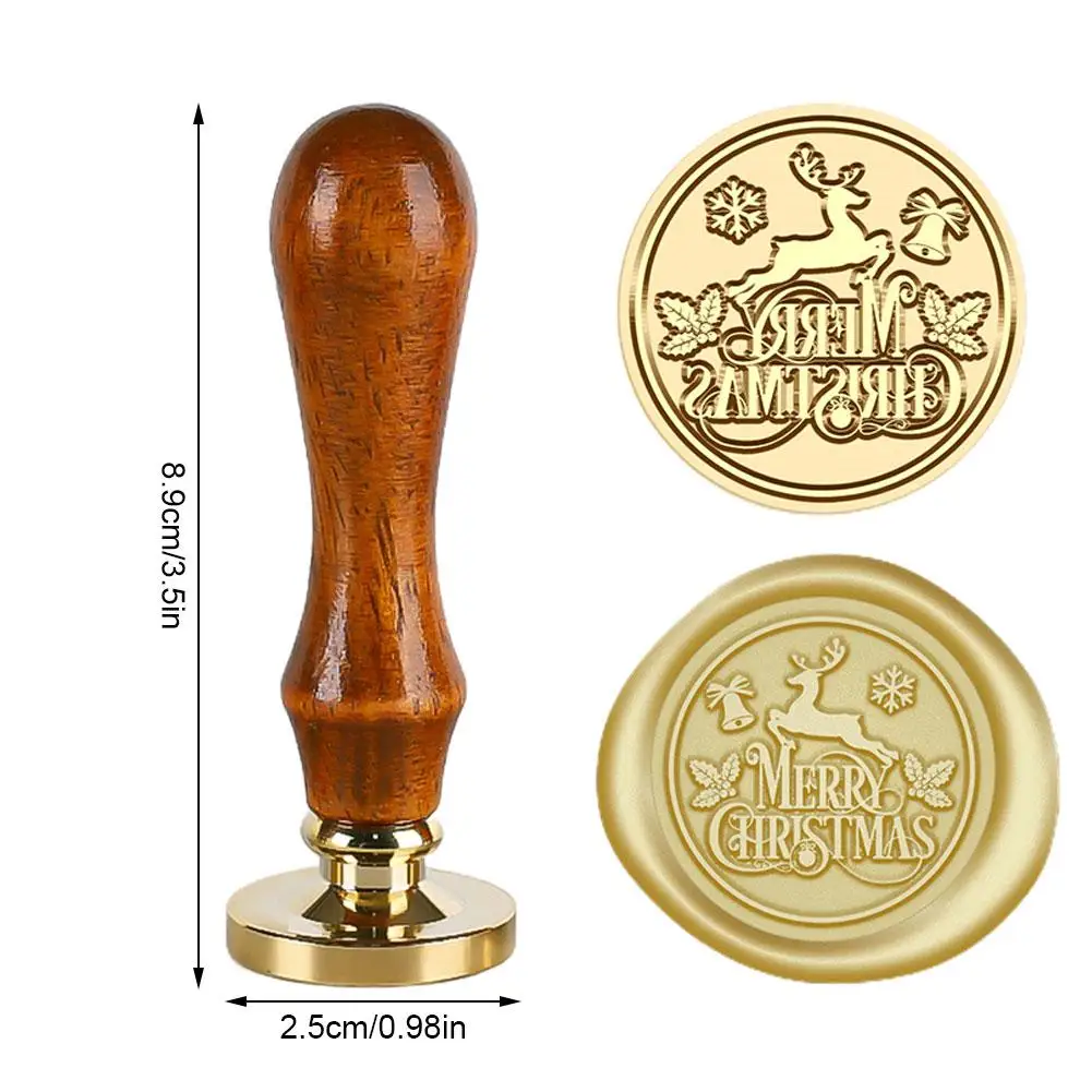 Sello de cera Retro de Papá Noel para invitaciones de fiesta DIY y manualidades de sobres, herramienta de cera de latón de Navidad con mango de madera