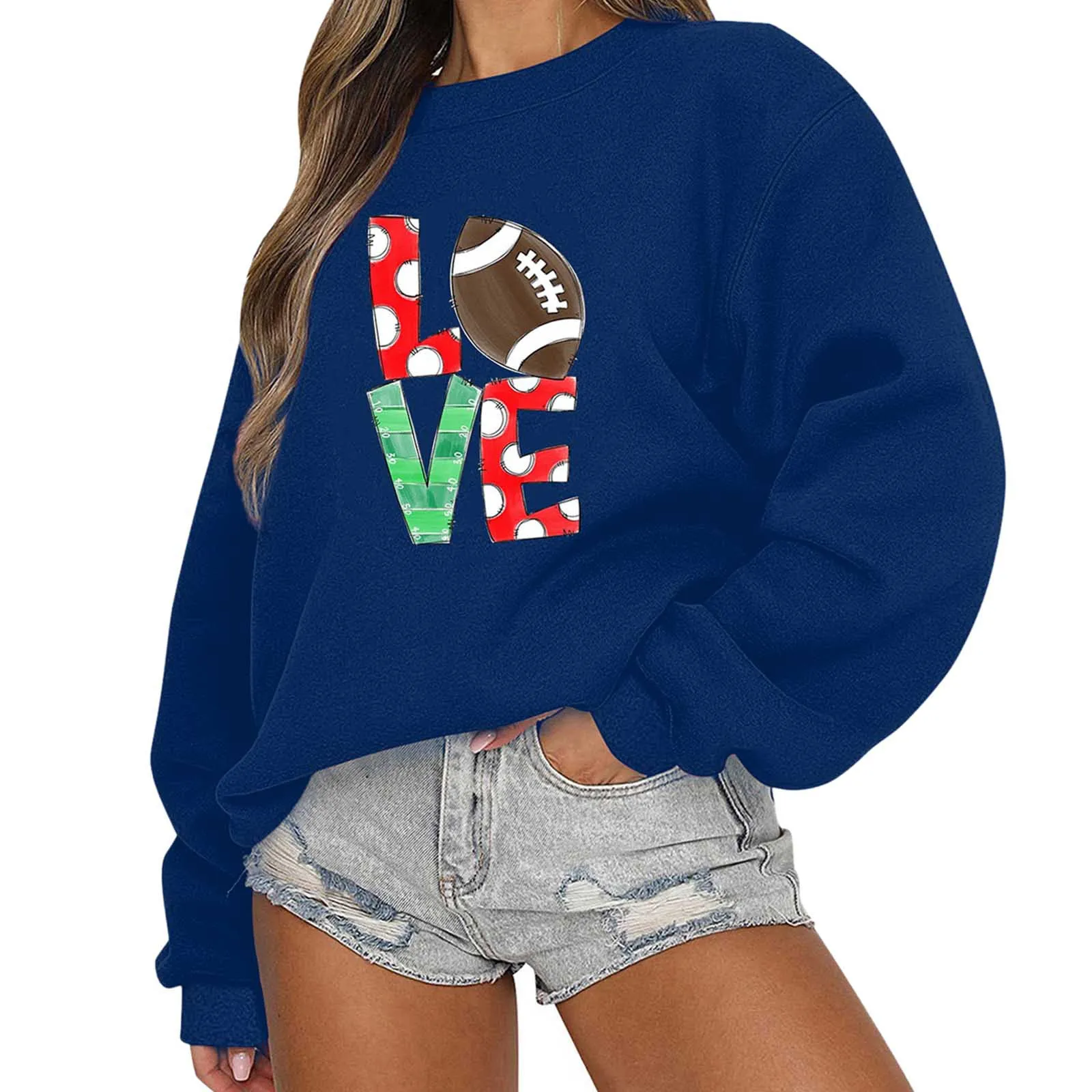 Rugby Love Print Casual Sweatshirts Oversized Aliciarayart Hoodies Met Patroon Winter Dames Sweatshirts Y 2K Europese Kleding