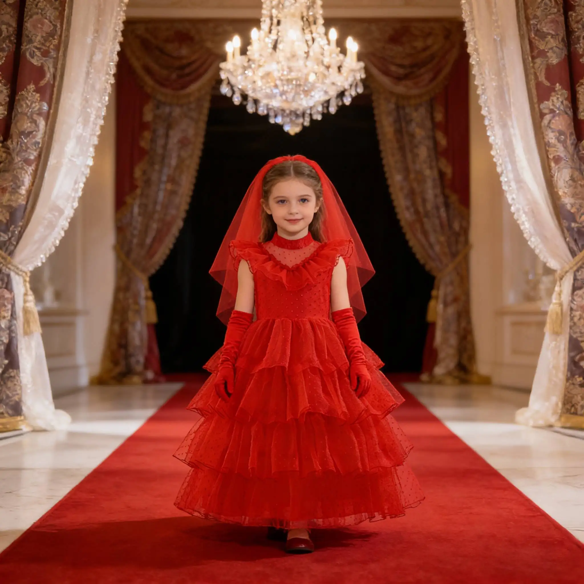 

Красное свадебное платье с призраком для девочек, детское платье на Хэллоуин и Рождество, вуаль, перчатки, комедийный персонаж ужасов, вечерние карнавальный костюм