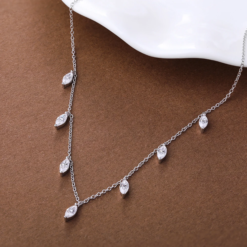 3*6mm 0.3carat Marquise Cut Moissanite Diamond Necklaces With  Certificate 925 Sterling Silver Stacking Neck Chain For Women