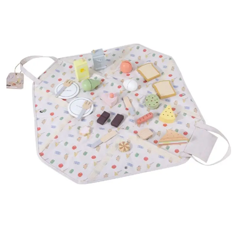 ODIES-Juego de simulación de madera para niños, paquete de pastel de Picnic, bolsa de comida de cocina para niña, juego educativo de imitación