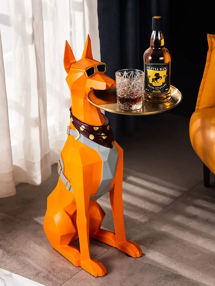 Home Decorations Doberman Dog Statue Room Decoration Large Floor ornaments Resin Sculptures Creative Home Accessories Side table
