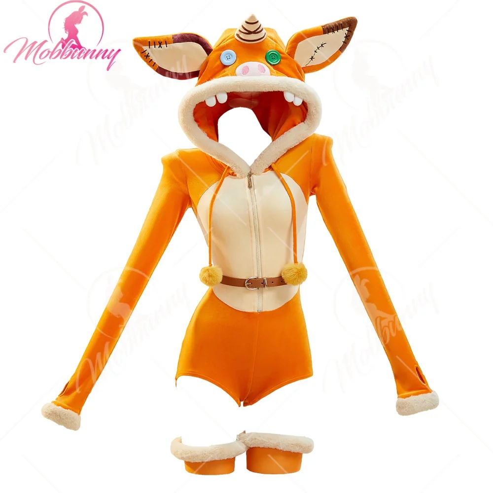 

MOBBUNNY Women Anime Derivative Onesie Pajamas Monster Cosplay Costume Plush Bodycon Romper Fluffy Pig Hoodied Bodysuit
