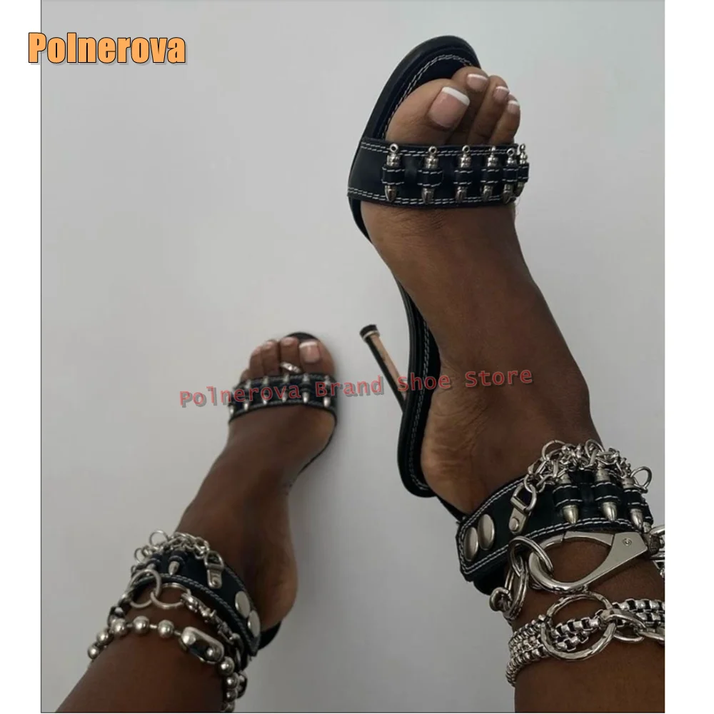 

Metal Bullet Cowgirl Retro Sandals 2025 Ladies Elegant Novelty Sandals Open Toe Stiletto Ankle Strap Brown Women Fashion Shoes