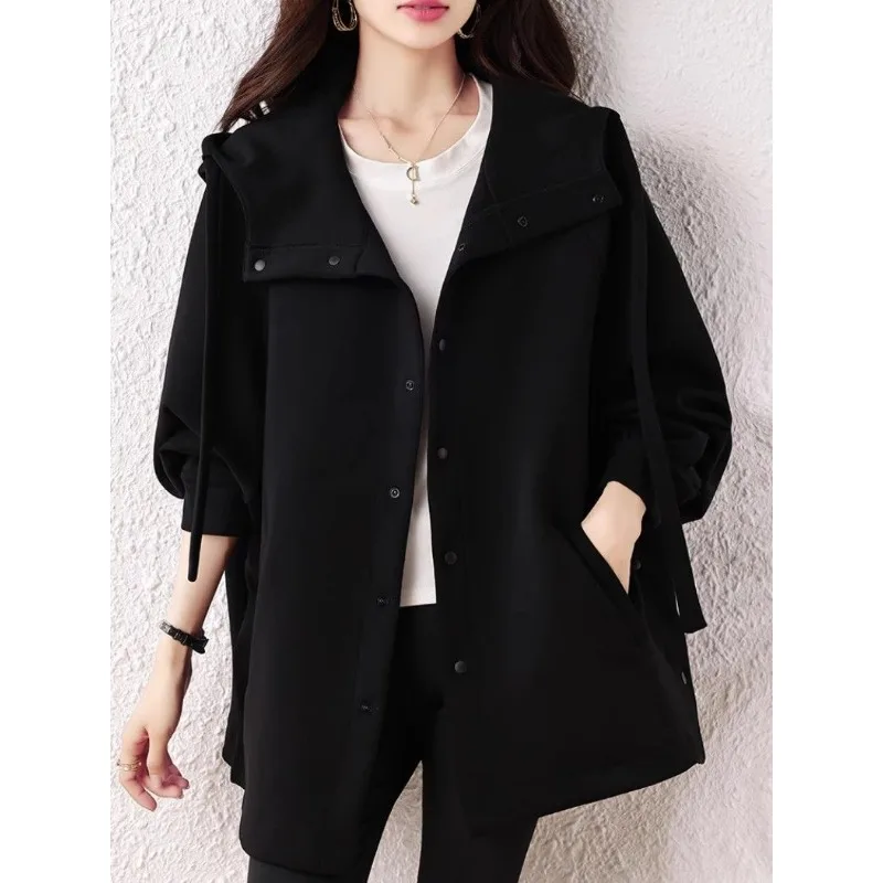 

Casual Hooded Mid-length Coat Autumn 2025 New Loose Style Versatile Tops for Women