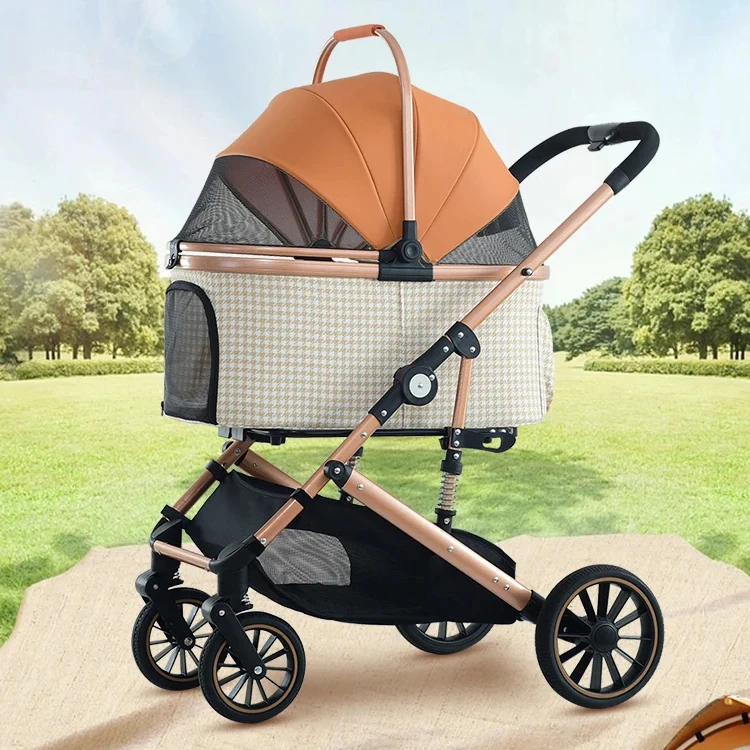 2024 Pet Stroller Cat Dog Stroller With Storage Basket Foldable Dog Carrier Trolley Jogging Stroller