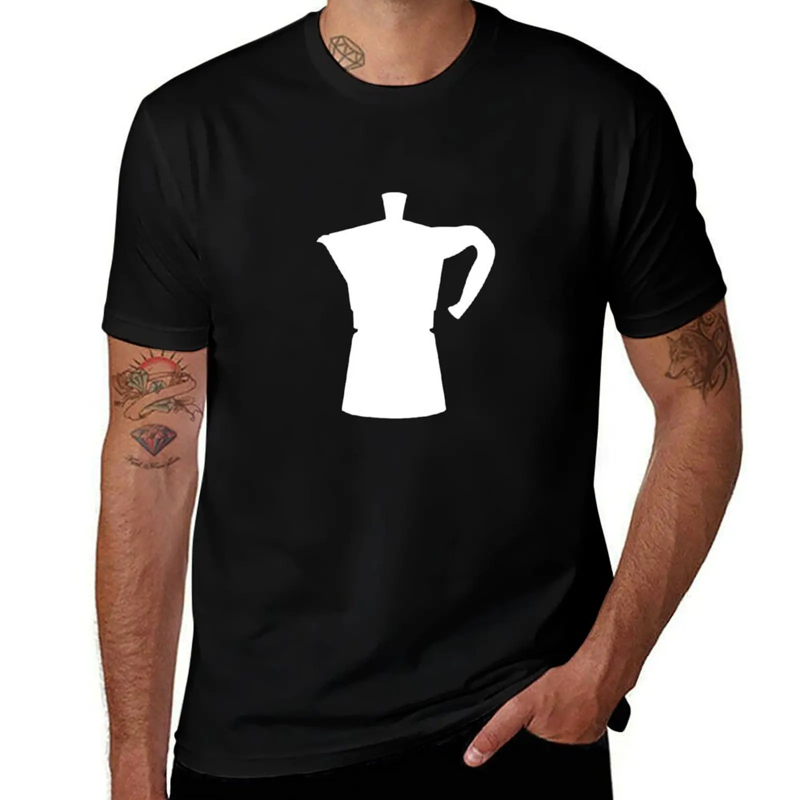 

Белая футболка Moka Pot, мужские футболки с рисунком, футболки с принтами, футболка