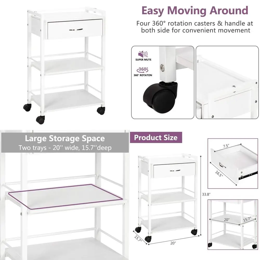 عربة تخزين خشبية متدحرجة مع درج ورفوف وخزانة متنقلة للصالون والجماليات الطبية