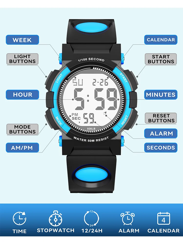 Socico Digital Watch for Kids, Waterproof LED Lights Luminous Watches, Children Wristwatch Boys Students Electronic Wrist Watch