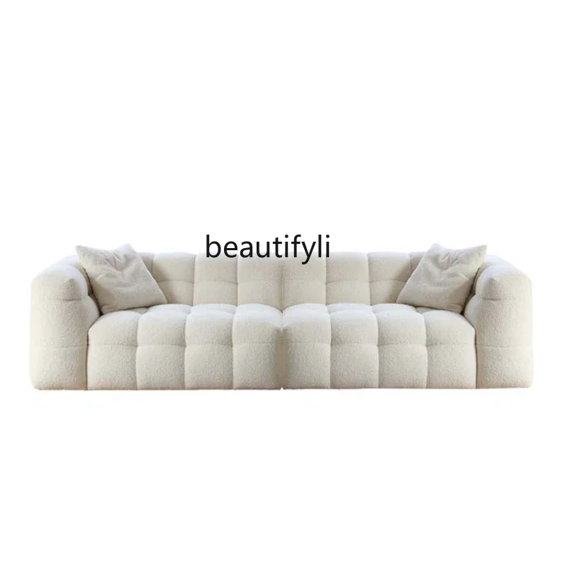 

Cloud Sofa French Modern Minimalist Living Room Cream Style Lambswool Straight Row Sofa