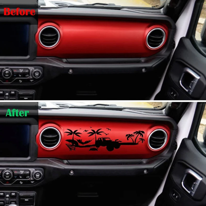 Dashboard Decal Glove Box Beach Scenery Vinyl Sticker Trim For Jeep Wrangler JL Gladiator JT 2018-2023 Replacement Parts