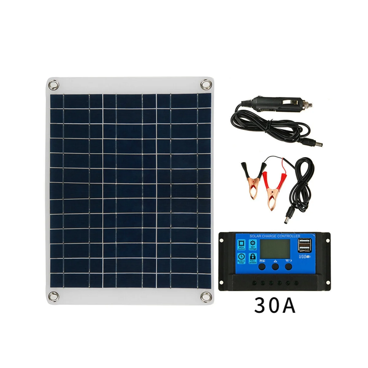 

20W Solar Panel Kit 12V Charge Battery with 30A Controller Solar Phone Charger Plate for RV Car Yacht Outdoor