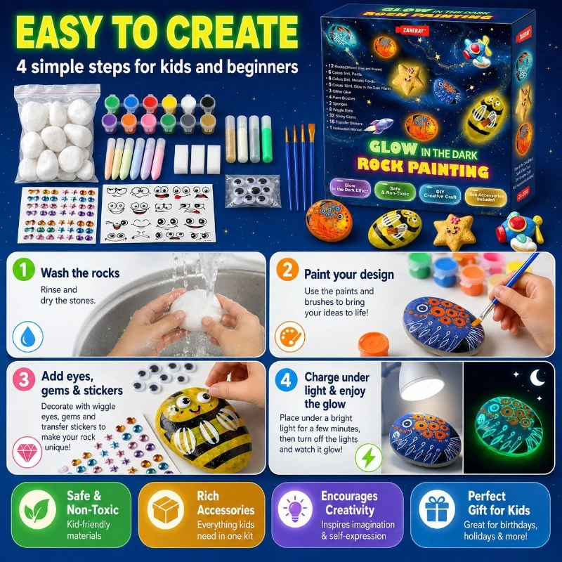 Rock Painting Stone Painting Set Children's Educational Toys Creative Crafts DIY Materials Package Graffiti  Acrylic Paint Set