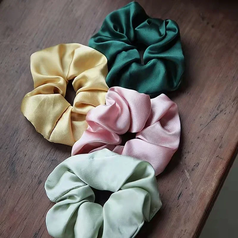 Korean 100 Mulberry Silk Scrunchies Large Hair Tie Pure Silk Tie Luxury Ponytail Holders For Women Girls Elastic Hair Band Loop