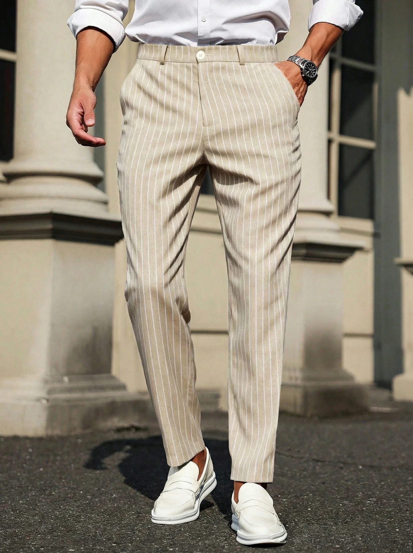 

Men's Casual Striped Dress Pants Long Trousers for Formal Occasions