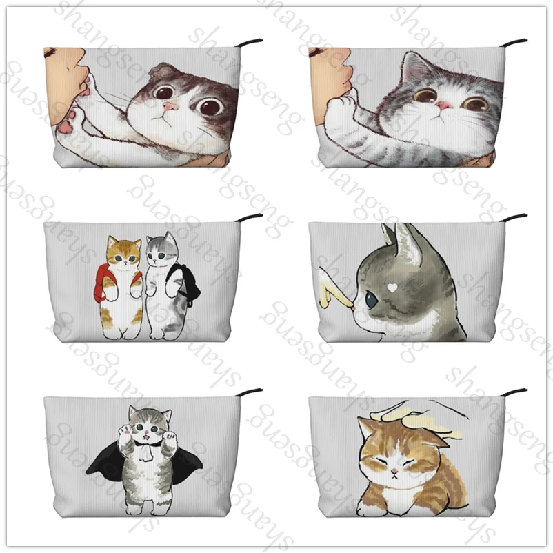 

Cute Kissing Cat Corduroy cosmetic bag portable travel toiletries bag, beauty makeup skin care sundries storage bag