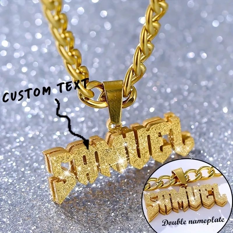 

Custom Name Double Layer Necklace 304 Stainless Steel Detachable Cuban Chain 3D Fashion Hip Hop Style Blingbling Pendant