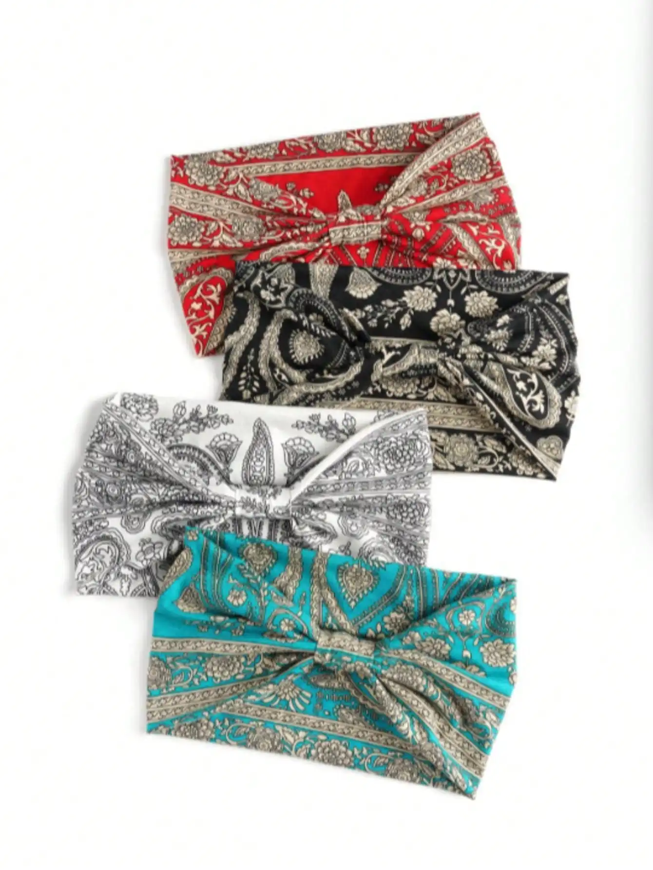 4 Pack Boho Headbands Wide Paisley Vintage Turban for Yoga Running Sweat Wicking Sports Hair Accessories