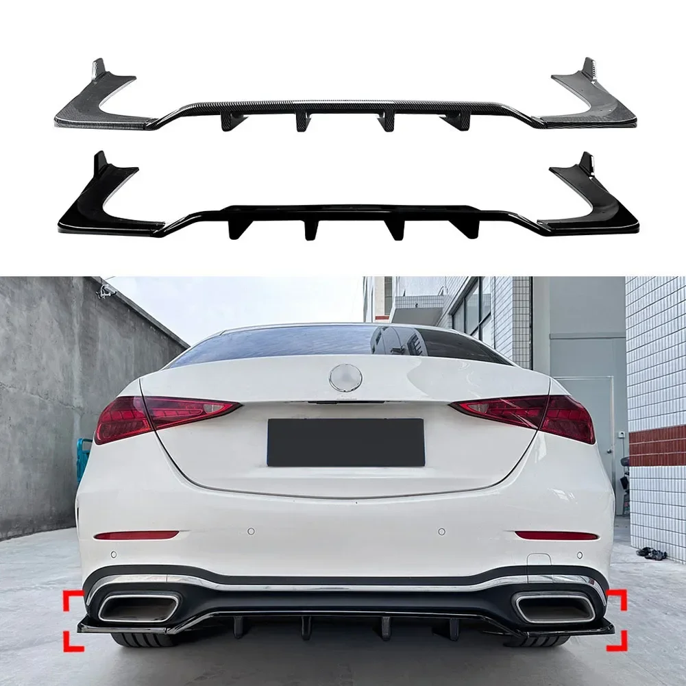 

For Mercedes Benz C-Class W206 2022+C200 C43 AMG Gloss Black Carbon Fiber Rear Bumper Lip Diffuser Spoiler Side Splitter Cover