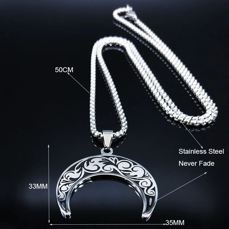 2024 Fashion Flower of Life Moon Stainless Steel Necklace for Women Silver Color Necklaces Pendants Jewelry colgantes N591S02