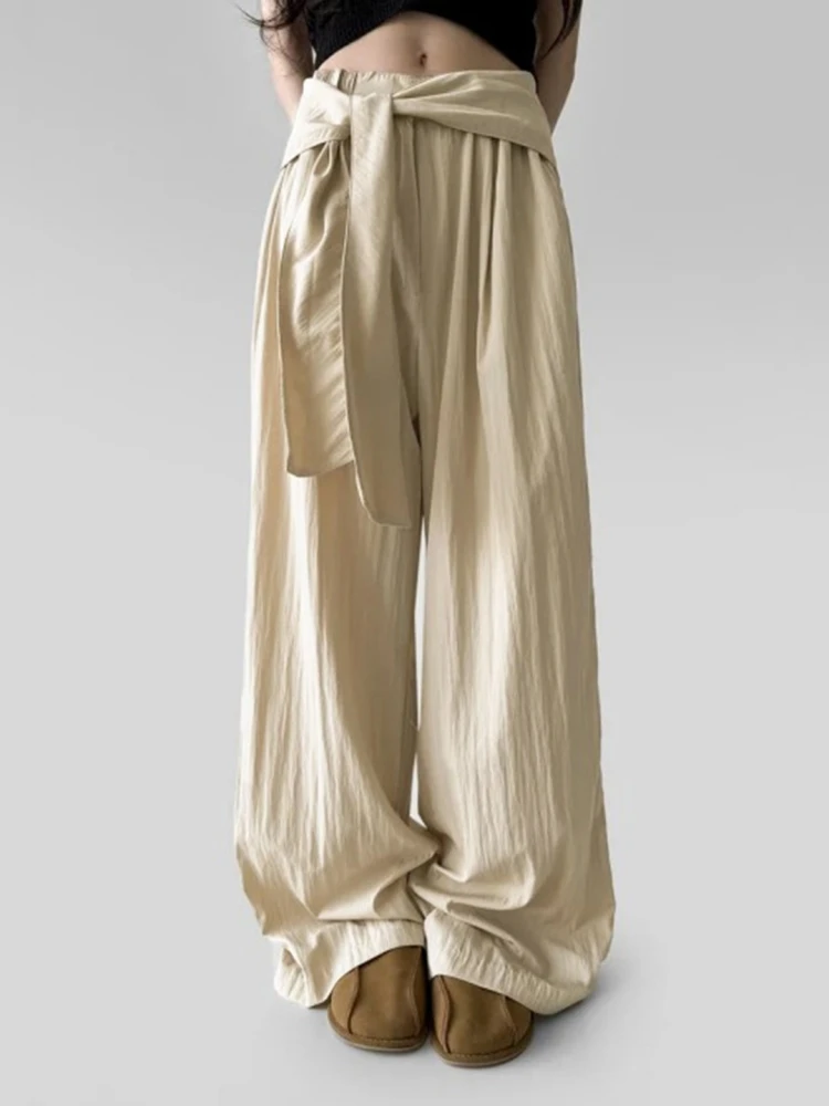 

Bandage High Waist Pants Women Streetwear Straight Trousers Solid Pantalones De Mujer Drapey Roupas Femininas Korean Fashion