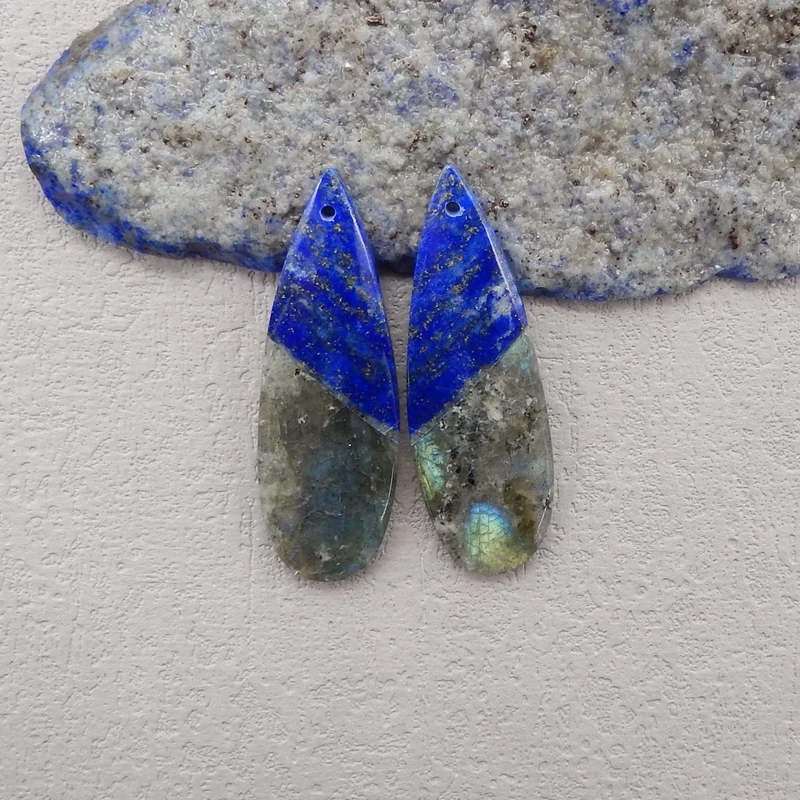 Natural Stone Labradorite Lapis Lazuli Earring Bead,Fashion Jewelry Water Drop Earrings For Women 35x18x6mm 10g