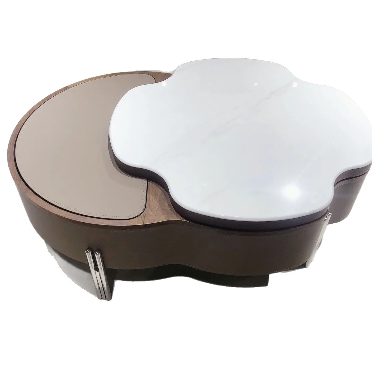 الغيوم ترفع وتدوير، حجر البتلة الجريزوفولفين، طاولة قهوة بسيطة من جلد السرج