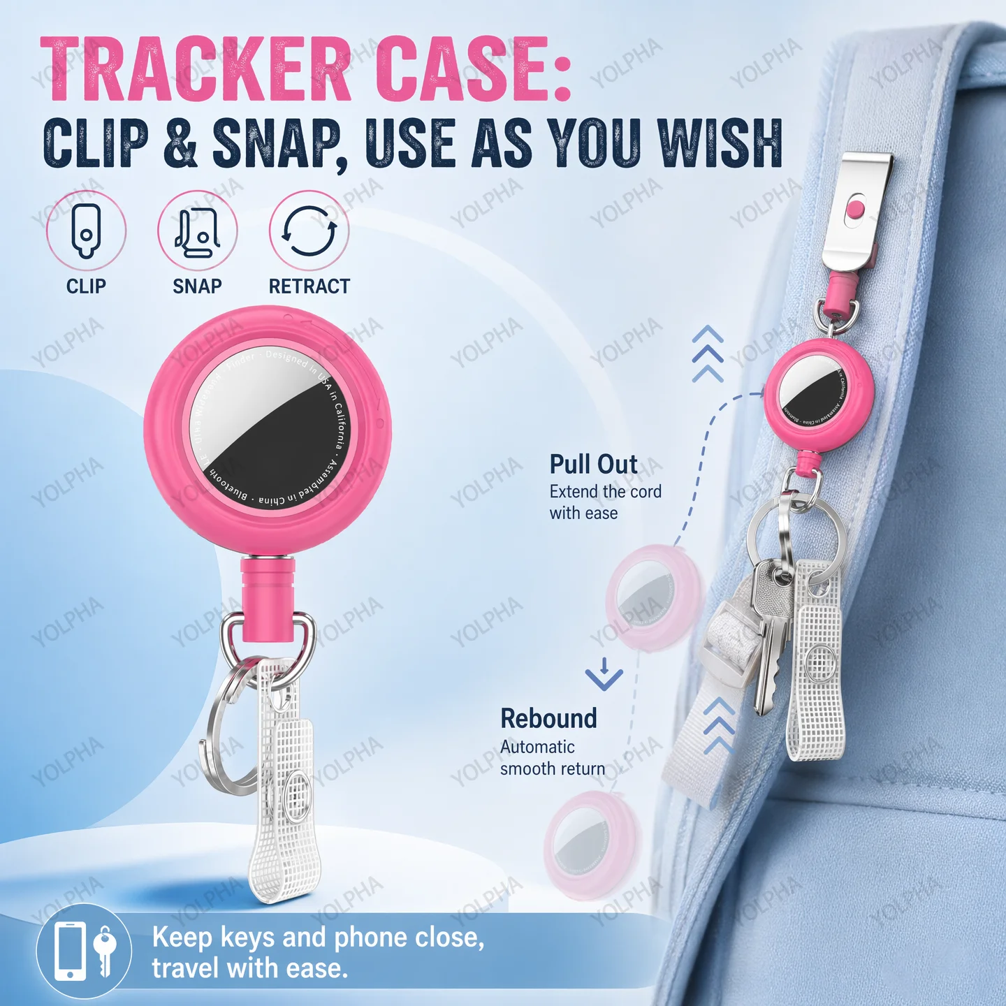 AirTag Protective Anti-Loss Case with Back Clip Retractable Reel Lanyard Keyring GPS Tracker Cover for Keys Dog Cat Backpacks view 5