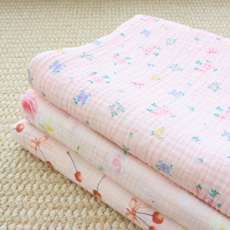 

135x50cm Woven Cotton Double Layer Crepe Floral Children's Pajamas Quilt Bib Towel Bath Towel Fabric