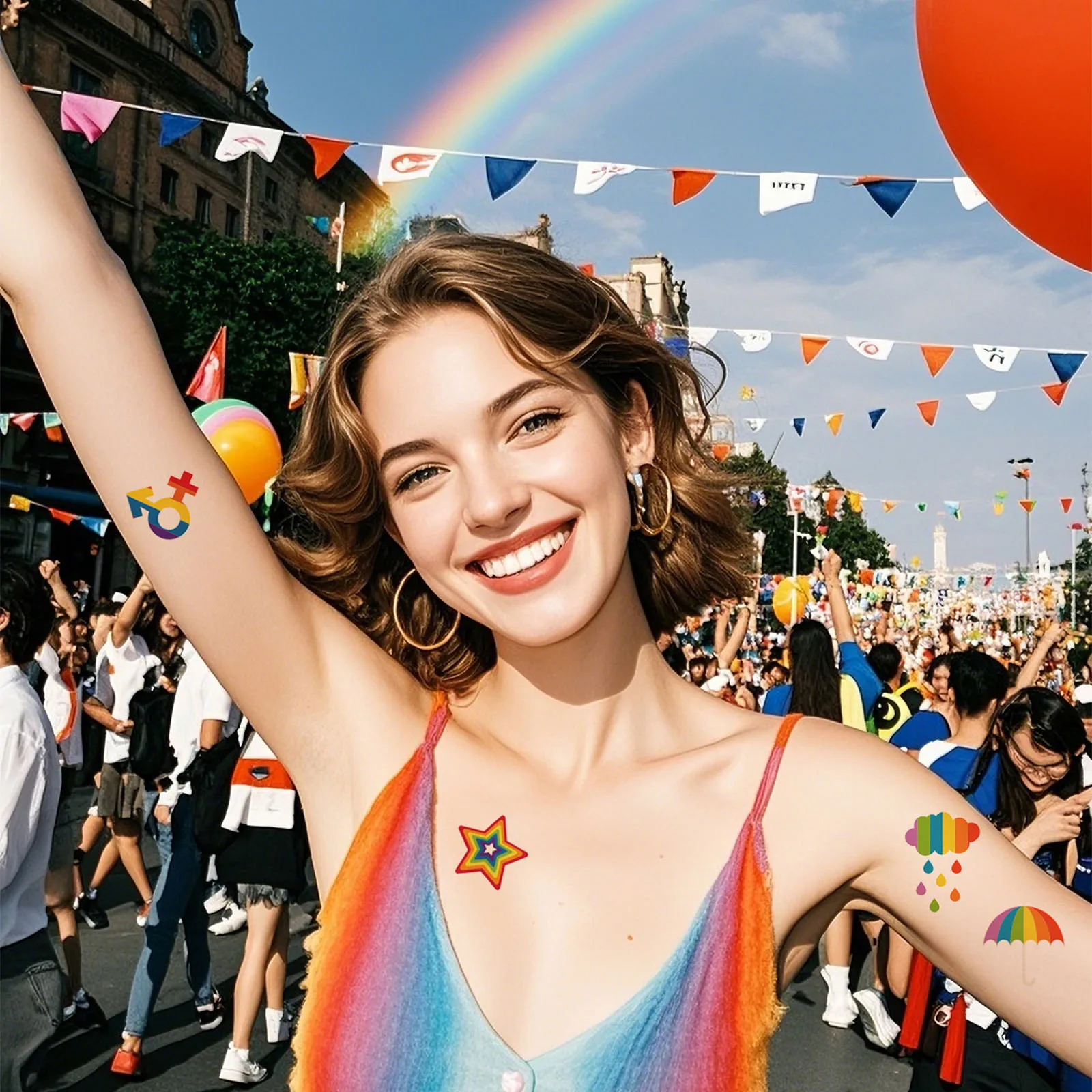 تاتو مؤقت بألوان قوس قزح ليوم الفخر، ملصقات وشم وهمية مقاومة للماء للرجال والنساء، مستلزمات حفلات فخر المثليين