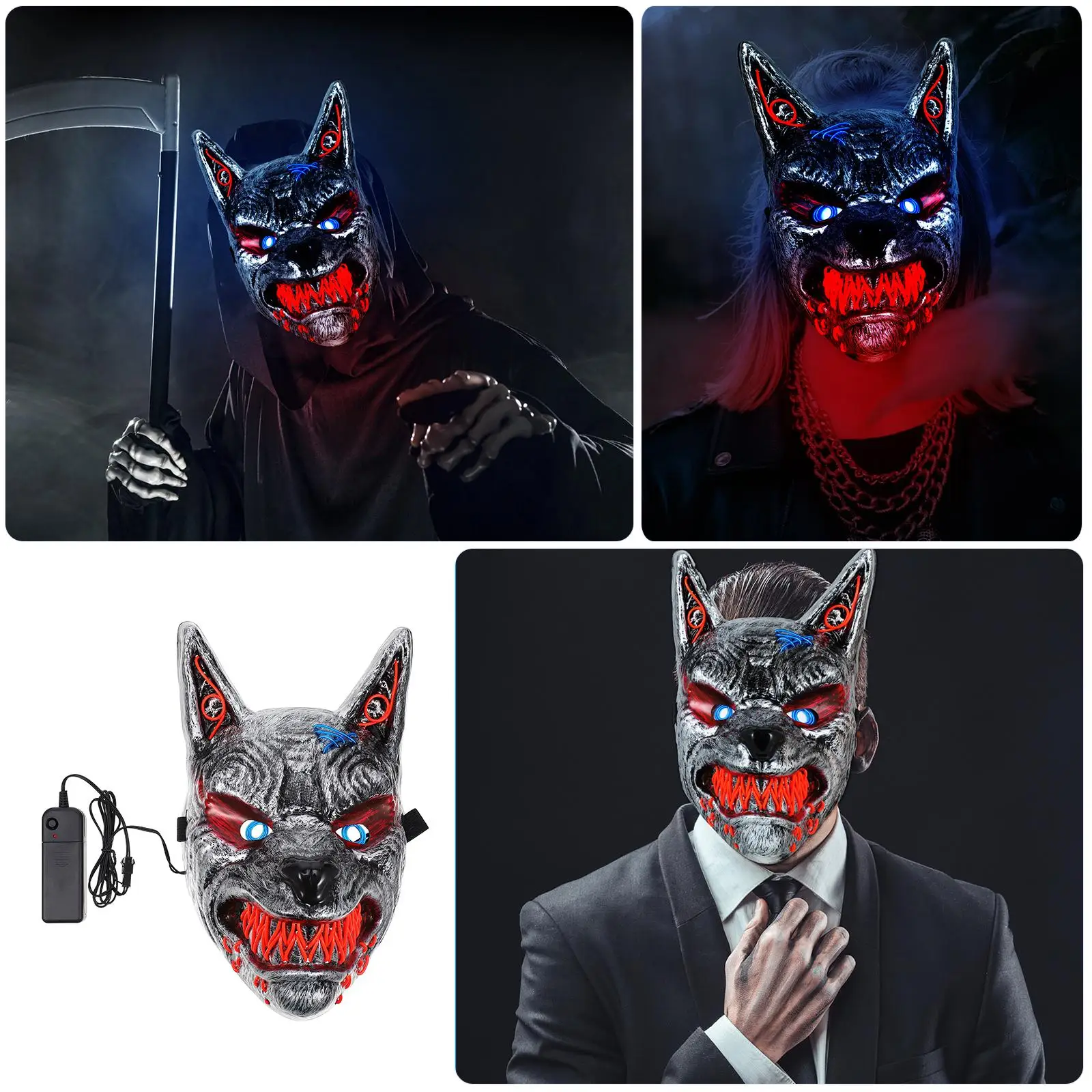 1 PC หน้ากากเรืองแสงฮาโลวีนหัวหมาป่า LED หน้ากากน่ากลัวสําหรับ Carnival Ghost Festival Light Up PARTY เครื่องแต่งกายอุปกรณ์เสริม