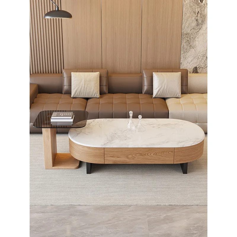 L  sand wind microcrystalline stone solid wood coffee table combination living room small apartment modern and simple