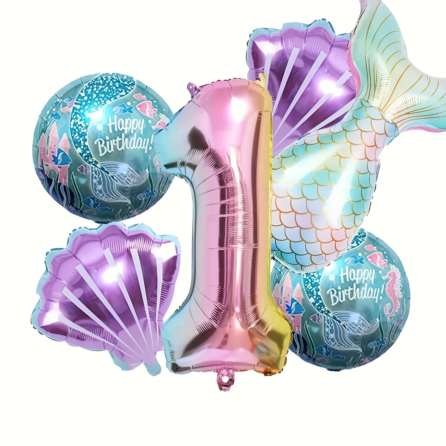 6-teiliges Meerjungfrauenschwanz-Kugel-Set aus digitaler Folienballon, Meerjungfrau, Ozean, Märchen, Meer, Thema, Mädchen, Geburtstag, Party, Nummer 0–9, Dekoration – Detail 7