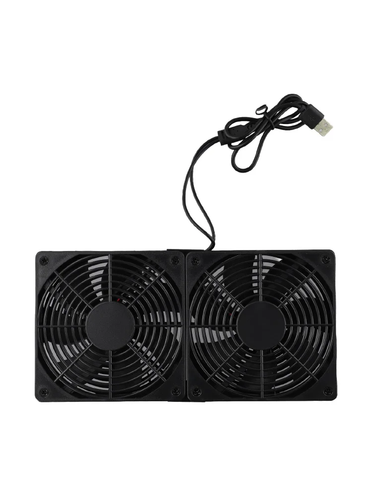 5V USB Powered Dual Fan 120mm For Computer Router Cooling Low Noise 19dBA Axial Radiator Ball Bearings Black