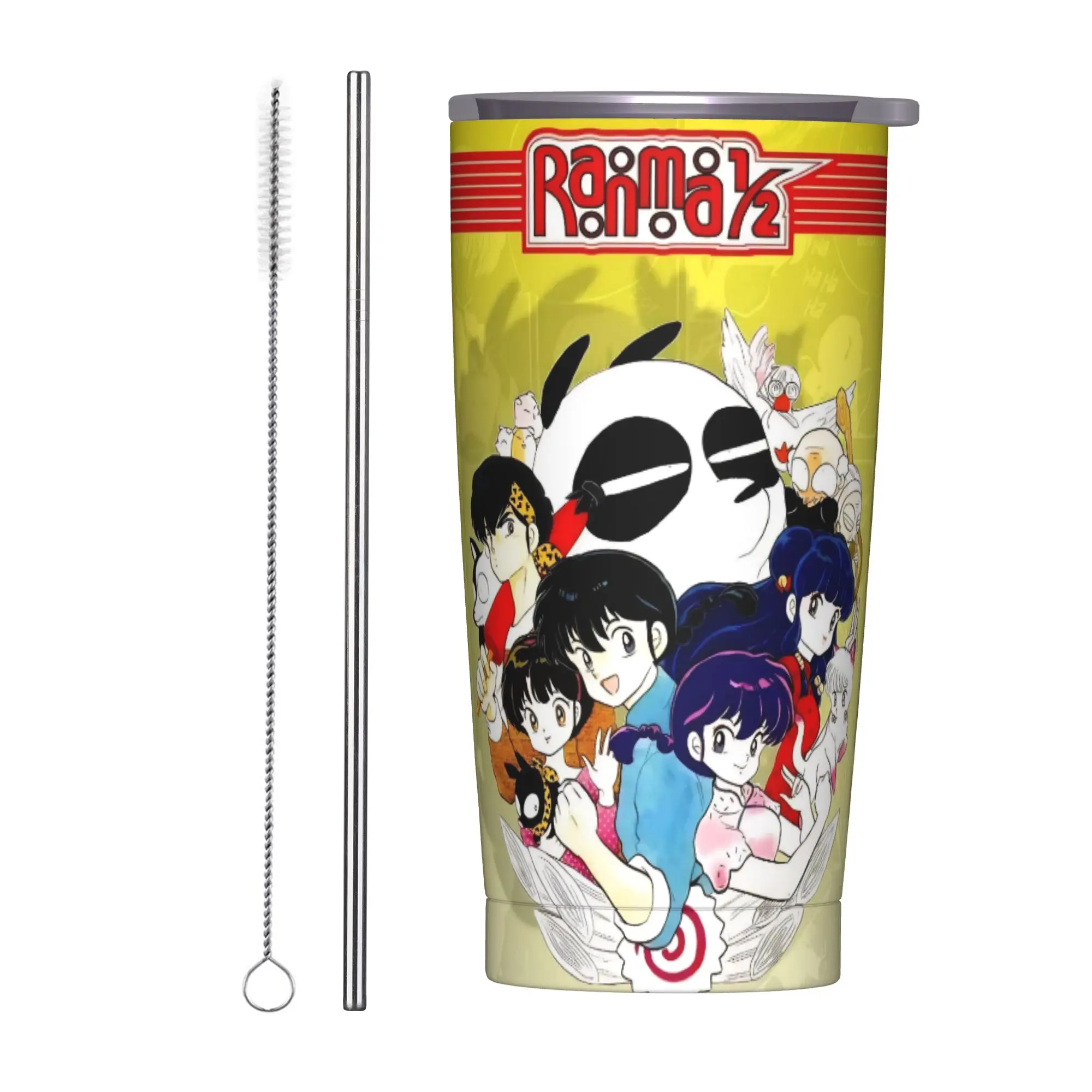 Ranma 1/2 Comedy Insulated Tumbler with Straws Manga Stainless Steel Thermal Mug Office Home Water Bottle Cup, 20oz