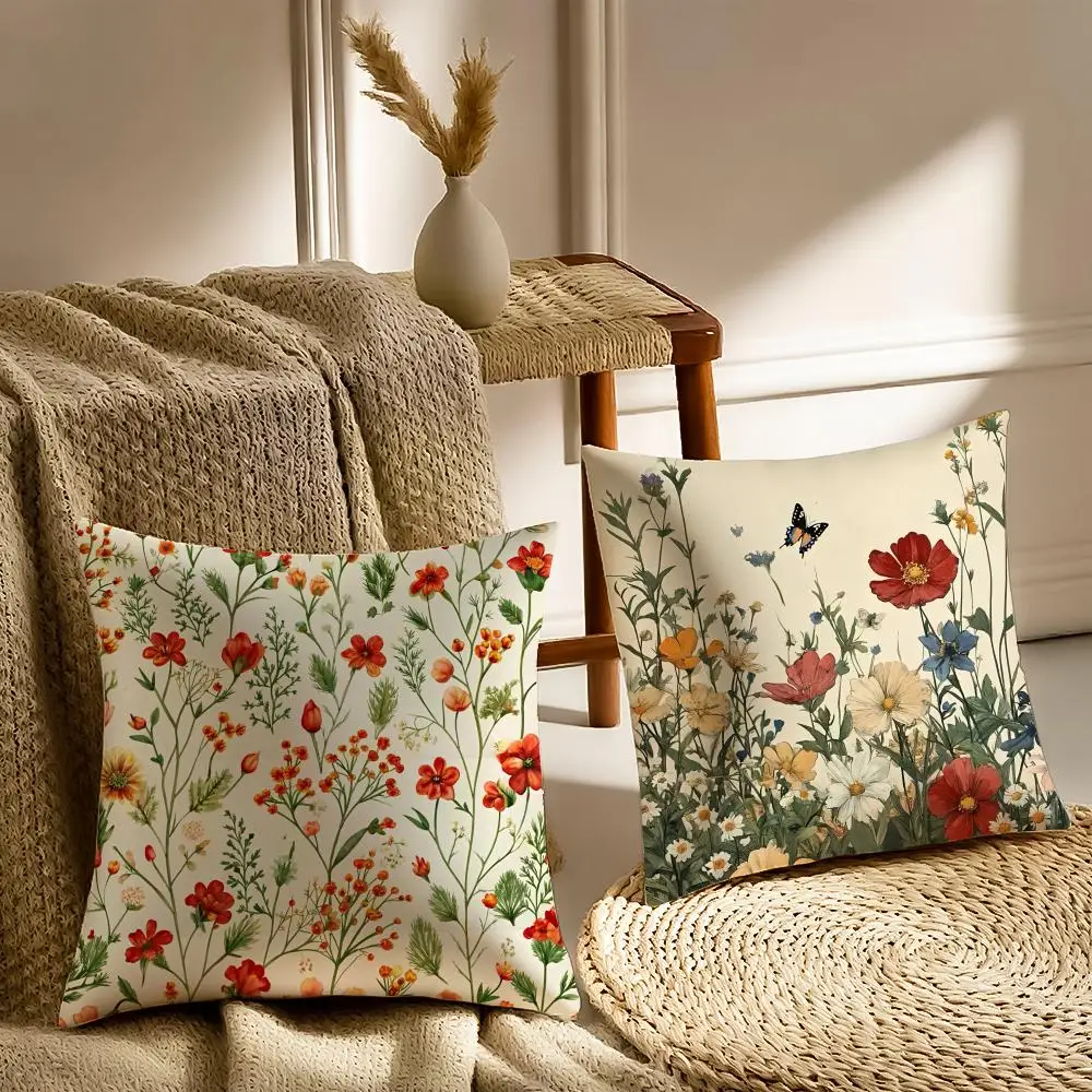Romantic Flowers Cushion Cover Soft Plush Throw Pillow Cover | Double-Sided Printed Cushion Case | Cozy Sofa & Home Decor