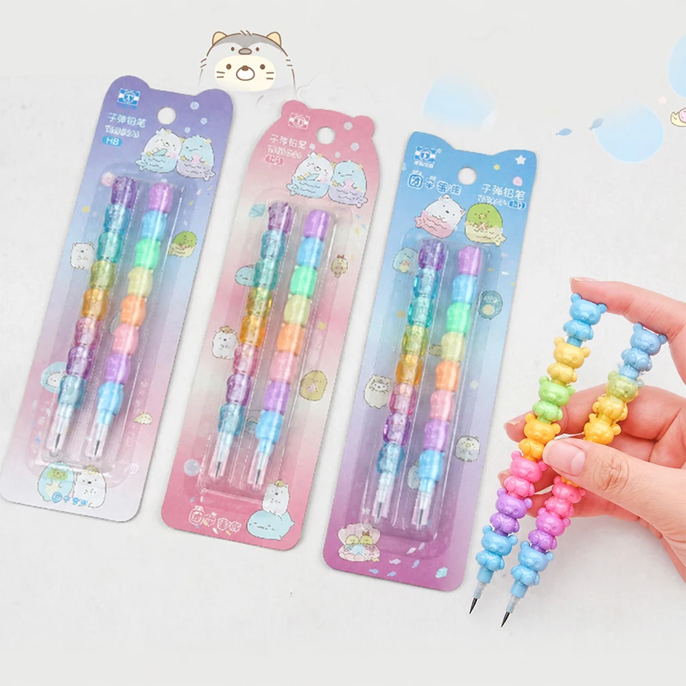 2Pcs/set Kawaii Stackable Pencils Non-Sharpening HB Pencils Cartoon Japanese Stationery Children Student Prize Gift