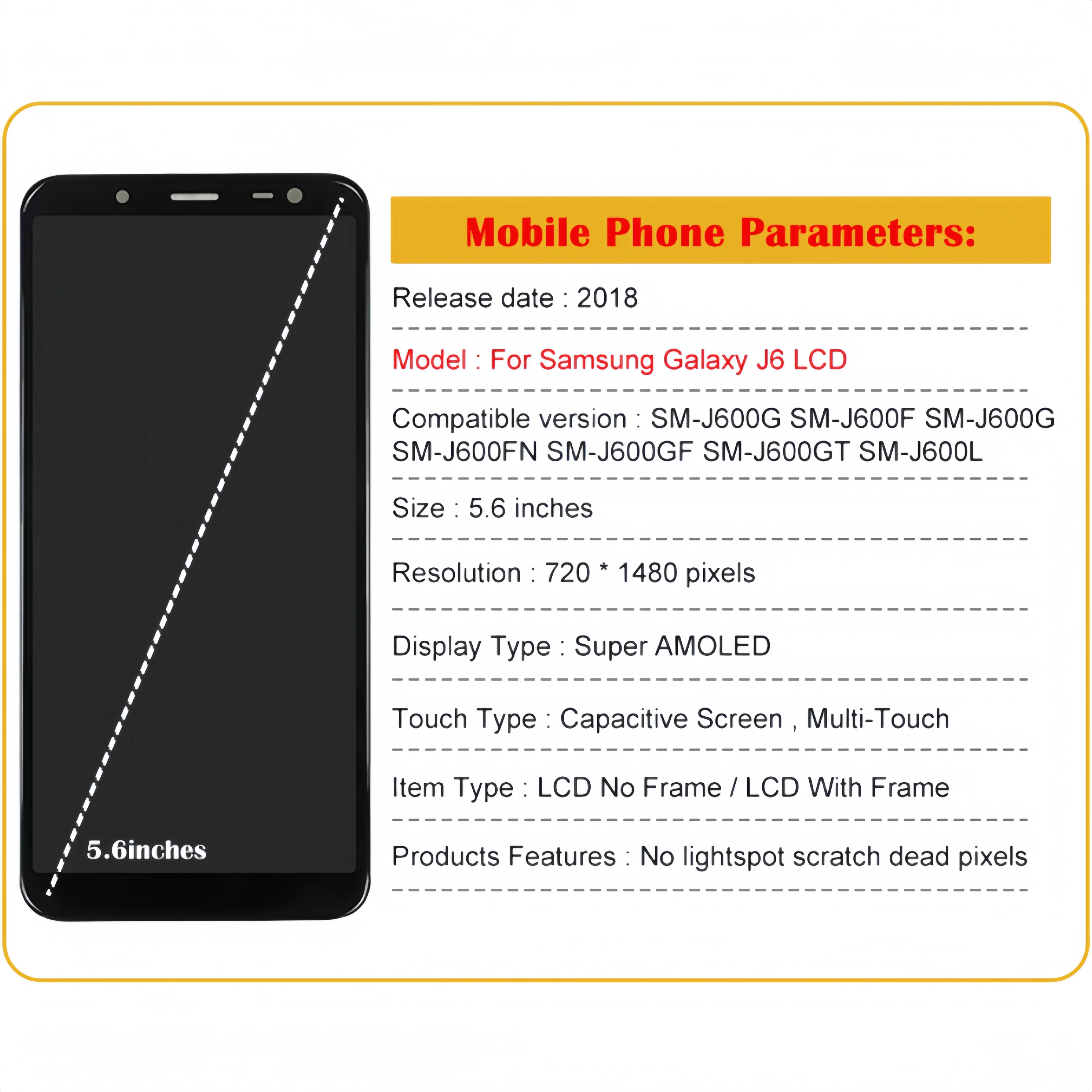 LCD Display Touch Screen Digitizer Assembly Replacement, Fit for Samsung Galaxy J6 2018, J600, SM-J600F, J600G, J600L, J600FN