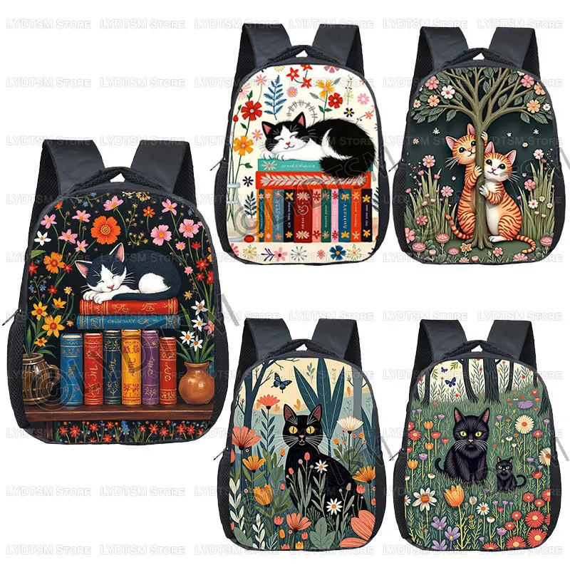 

12-дюймовый милый кот, спящий на книгах, графический принт, детский рюкзак для малышей, детские сумки для книг с героями мультфильмов, детская школьная сумка, подарок