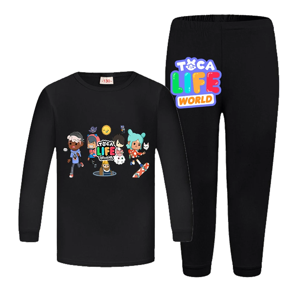 Kids Toca Life Free Costume Cartoon Pyjama Baby Girls Long Sleeve T Shirt Pants 2pcs Sets Boys and Girls Casual Sleepwear