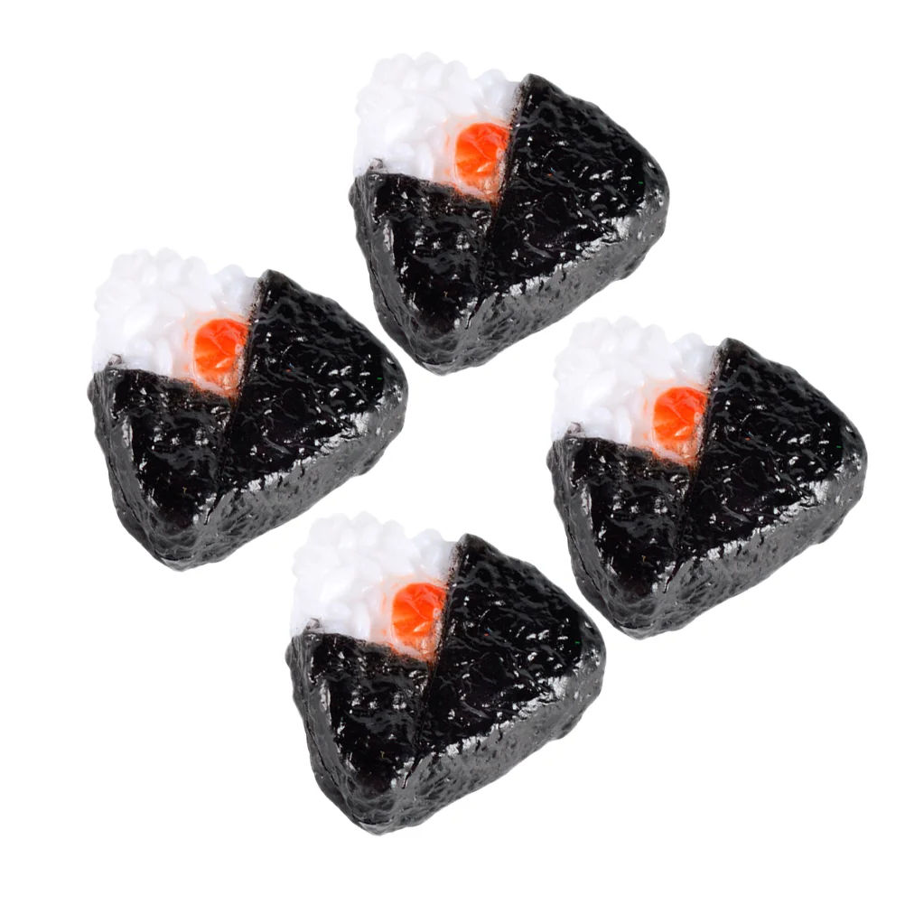 4 Pcs Mini Japanese Food Sushi Rice Balls Realistic Simulated Snack Decor Black Seaweed Triangular Bento House Accessory