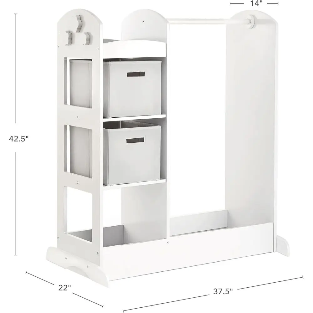 See and Store Dr-up Center – White: Pretend Play Costume Storage Wardrobe or Kids with Mirror & Shelves, Armoire with Bottom Tra view 2
